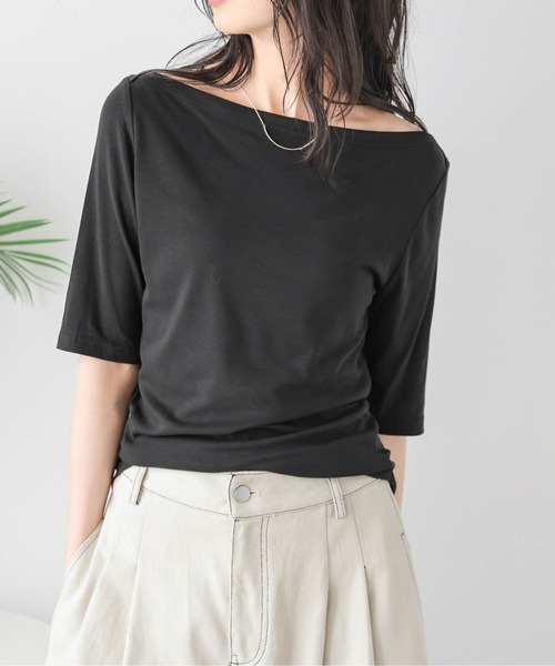La-gemme（ラジェム）の「ボートネックカットソー（Tシャツ/カットソー・レディース・杢グレー/ブラック/カーキブラウン/ホワイト・フリー）」の14枚目の写真