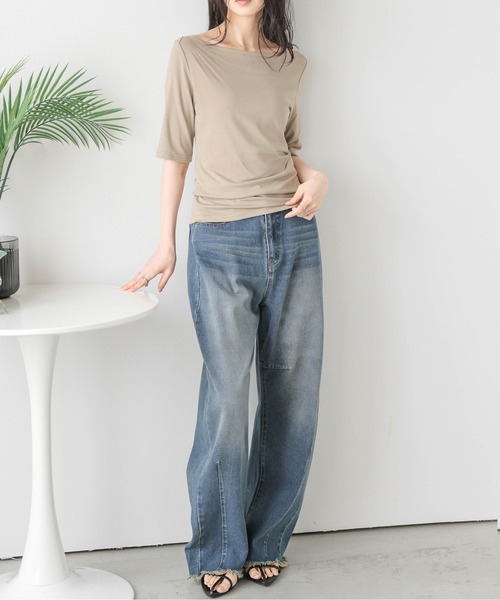 La-gemme（ラジェム）の「ボートネックカットソー（Tシャツ/カットソー・レディース・杢グレー/ブラック/カーキブラウン/ホワイト・フリー）」の20枚目の写真