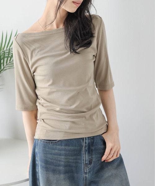 La-gemme（ラジェム）の「ボートネックカットソー（Tシャツ/カットソー・レディース・杢グレー/ブラック/カーキブラウン/ホワイト・フリー）」の22枚目の写真