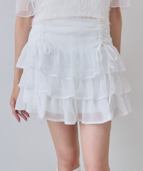 OLIVE des OLIVE（オリーブデオリーブ）の「ドロストティアードミニスカート（スカート・レディース・ネイビー/ブラウン系その他/ライトブラウン/オフホワイト/ホワイト/チャコールグレー・FREE）」の2枚目の写真