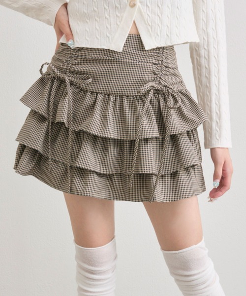 OLIVE des OLIVE（オリーブデオリーブ）の「ドロストティアードミニスカート（スカート・レディース・ネイビー/ブラウン系その他/ライトブラウン/オフホワイト/ホワイト/チャコールグレー・FREE）」の9枚目の写真