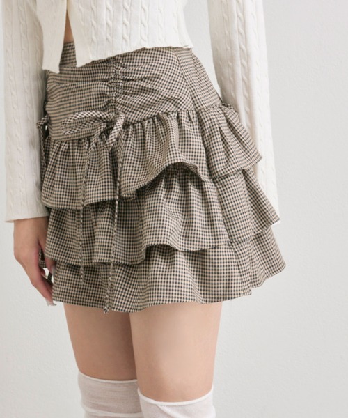 OLIVE des OLIVE（オリーブデオリーブ）の「ドロストティアードミニスカート（スカート・レディース・ネイビー/ブラウン系その他/ライトブラウン/オフホワイト/ホワイト/チャコールグレー・FREE）」の10枚目の写真