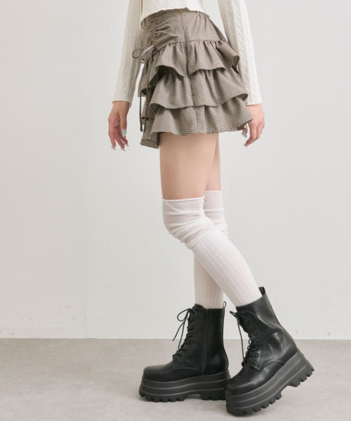 OLIVE des OLIVE（オリーブデオリーブ）の「ドロストティアードミニスカート（スカート・レディース・ネイビー/ブラウン系その他/ライトブラウン/オフホワイト/ホワイト/チャコールグレー・FREE）」の12枚目の写真