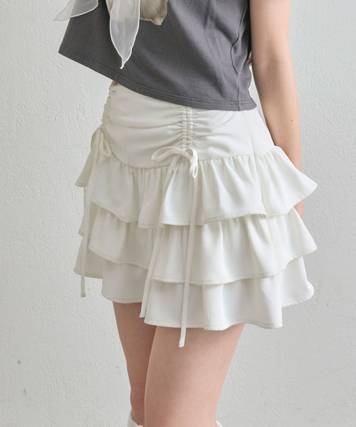 OLIVE des OLIVE（オリーブデオリーブ）の「ドロストティアードミニスカート（スカート・レディース・ネイビー/ブラウン系その他/ライトブラウン/オフホワイト/ホワイト/チャコールグレー・FREE）」の16枚目の写真