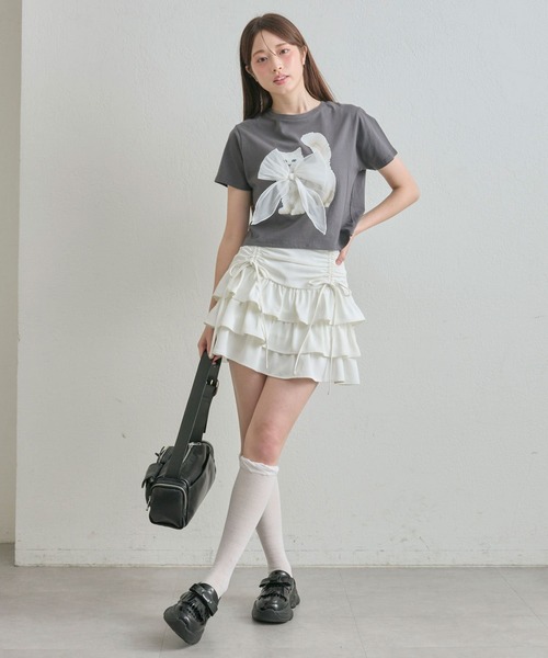 OLIVE des OLIVE（オリーブデオリーブ）の「ドロストティアードミニスカート（スカート・レディース・ネイビー/ブラウン系その他/ライトブラウン/オフホワイト/ホワイト/チャコールグレー・FREE）」の19枚目の写真