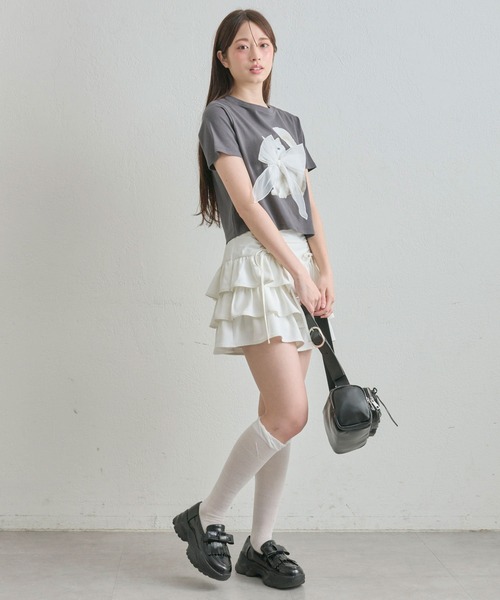 OLIVE des OLIVE（オリーブデオリーブ）の「ドロストティアードミニスカート（スカート・レディース・ネイビー/ブラウン系その他/ライトブラウン/オフホワイト/ホワイト/チャコールグレー・FREE）」の18枚目の写真