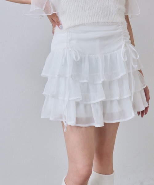 OLIVE des OLIVE（オリーブデオリーブ）の「ドロストティアードミニスカート（スカート・レディース・ネイビー/ブラウン系その他/ライトブラウン/オフホワイト/ホワイト/チャコールグレー・FREE）」の21枚目の写真