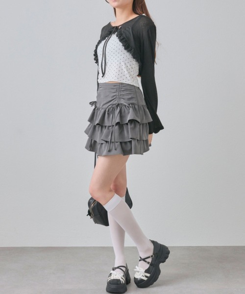 OLIVE des OLIVE（オリーブデオリーブ）の「ドロストティアードミニスカート（スカート・レディース・ネイビー/ブラウン系その他/ライトブラウン/オフホワイト/ホワイト/チャコールグレー・FREE）」の22枚目の写真