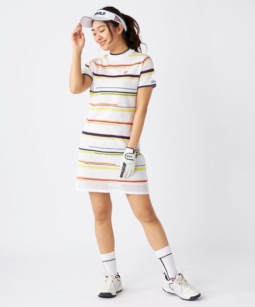 FILA GOLF(フィラゴルフ )の「【FILA GOLF/フィラゴルフ】レディースボーダーニットワンピース ゴルフ(ワンピース・レディース・ライム/ネイビー/ブルー/レッド・MEDIUM/X-LARGE/LARGE)」の5枚目の写真