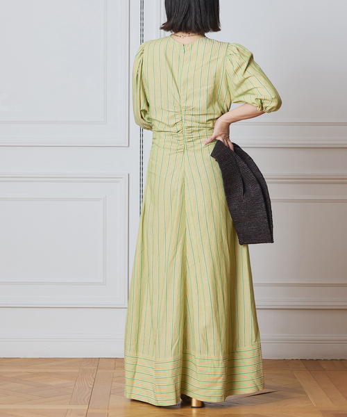 IENA LA BOUCLE ストライプギャザーワンピース（ワンピース