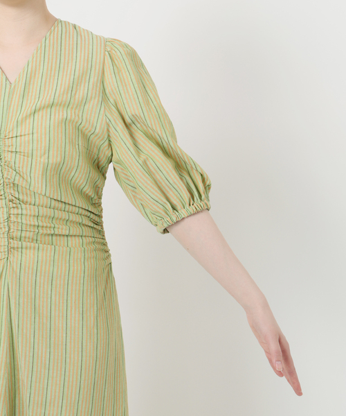 IENA LA BOUCLE ストライプギャザーワンピース（ワンピース