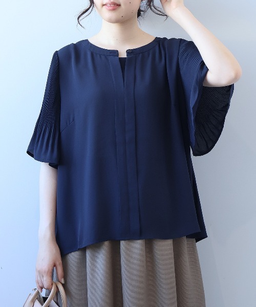 ブラウス シャツ 「L〜5L 大きいサイズ」プリーツショルダーフロントタックブラウス 半袖 春夏 レディース セール】【L～5L 大きいサイズ】プリーツショルダーフロント