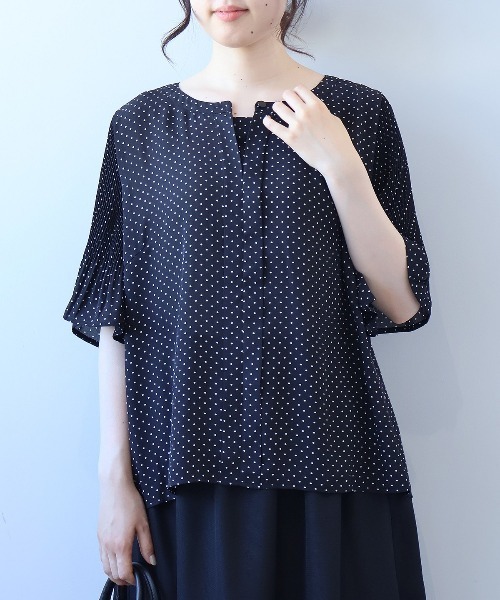 ブラウス シャツ 「L〜5L 大きいサイズ」プリーツショルダーフロントタックブラウス 半袖 春夏 レディース セール】【L～5L 大きいサイズ】プリーツショルダーフロント