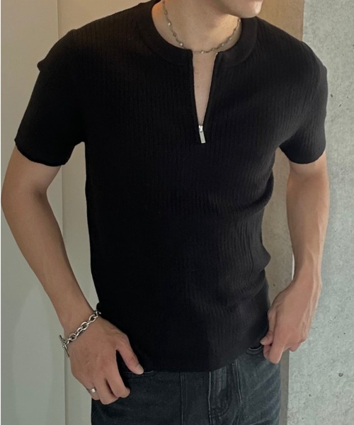 Otte（オッテ）の「ハーフジップニットシャツ（Tシャツ/カットソー・メンズ・ブラック/ホワイト・LARGE/MEDIUM/X-LARGE）」の2枚目の写真