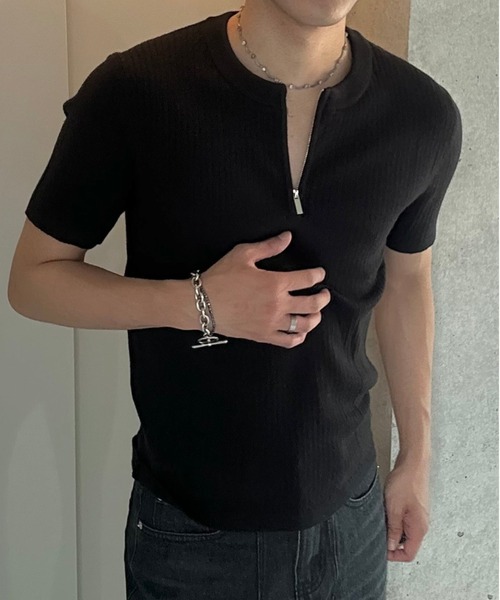 Otte（オッテ）の「ハーフジップニットシャツ（Tシャツ/カットソー・メンズ・ブラック/ホワイト・LARGE/MEDIUM/X-LARGE）」の4枚目の写真