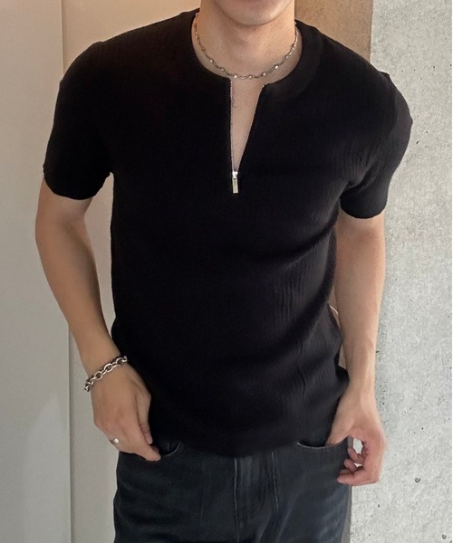 Otte（オッテ）の「ハーフジップニットシャツ（Tシャツ/カットソー・メンズ・ブラック/ホワイト・LARGE/MEDIUM/X-LARGE）」の3枚目の写真