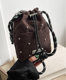 SHEPP（シープ）の「ビジュー付きコーデュロイ 2WAYミニ巾着ショルダー/ ストリート カジュアル 軽量（ショルダーバッグ）」
