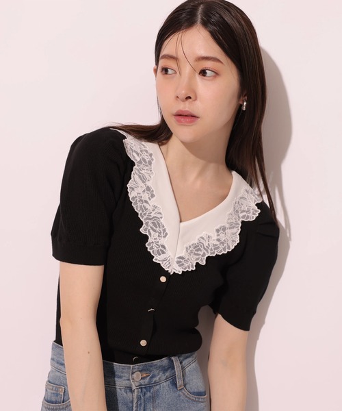 Re:room リルーム ハンドエンブロイダリーロゴクルーニット Re:room リルーム ハンドエンブロイダリーロゴクルーニット