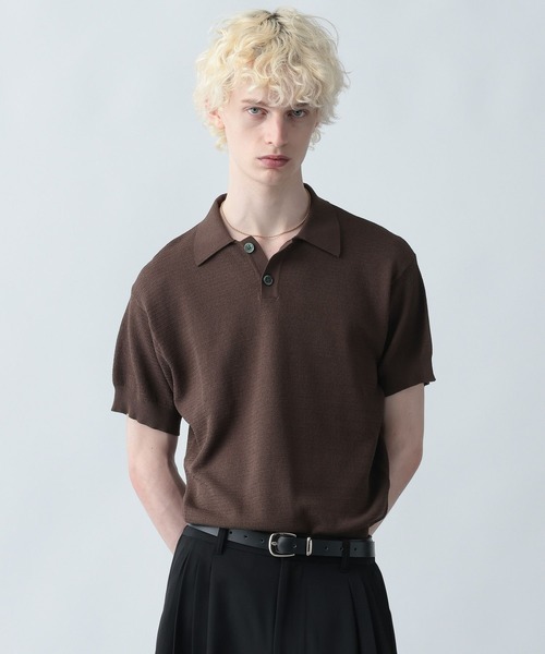 HARE（ハレ）の「コンパクトニットポロ(HARE)（ポロシャツ・メンズ・ブラウン/ネイビー/ブラック/レッド・MEDIUM/SMALL）」の21枚目の写真