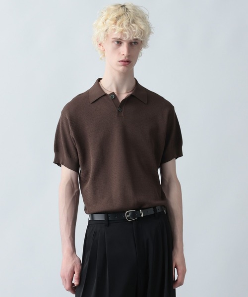 HARE（ハレ）の「コンパクトニットポロ(HARE)（ポロシャツ・メンズ・ブラウン/ネイビー/ブラック/レッド・MEDIUM/SMALL）」の22枚目の写真