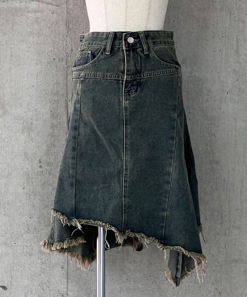 meJane（ミージェーン）の「裾フリンジ アシンメトリー デニムスカート（デニムスカート・レディース・ブルー・S/M/L）」の6枚目の写真