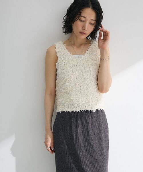 Green　Parks（グリーンパークス）の「・swing by 2wayチュールヤーンベスト（ベスト・レディース・グレー/アイボリー/ブラック/ピンク・FREE）」の9枚目の写真