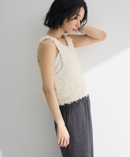 Green　Parks（グリーンパークス）の「・swing by 2wayチュールヤーンベスト（ベスト・レディース・グレー/アイボリー/ブラック/ピンク・FREE）」の10枚目の写真