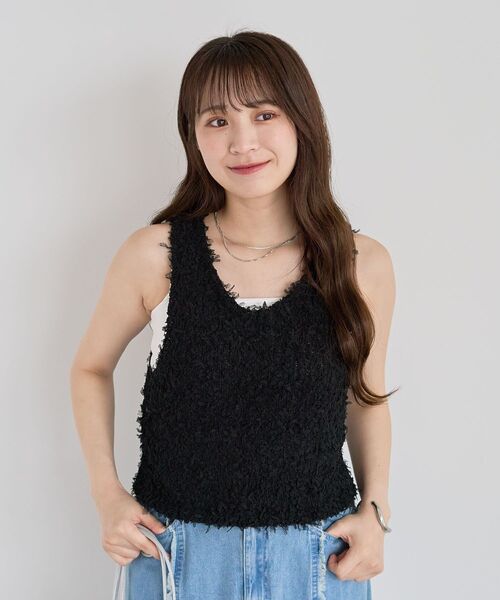 Green　Parks（グリーンパークス）の「・swing by 2wayチュールヤーンベスト（ベスト・レディース・グレー/アイボリー/ブラック/ピンク・FREE）」の16枚目の写真