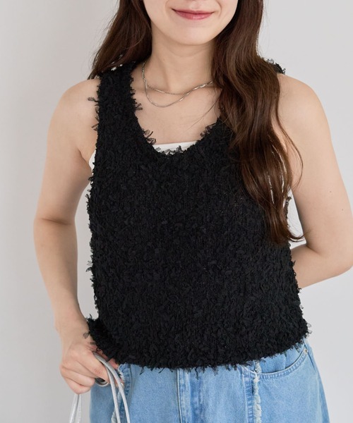 Green　Parks（グリーンパークス）の「・swing by 2wayチュールヤーンベスト（ベスト・レディース・グレー/アイボリー/ブラック/ピンク・FREE）」の2枚目の写真