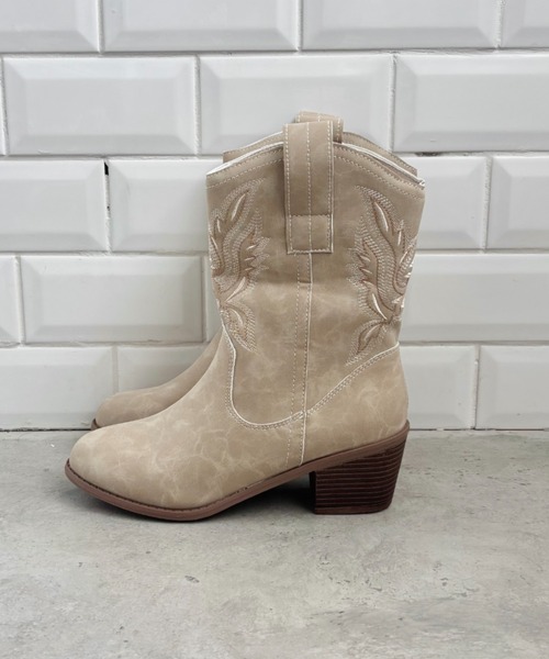 セール】刺繍入りミドルウエスタンブーツ（ブーツ）｜SOLLON