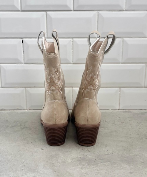 セール】刺繍入りミドルウエスタンブーツ（ブーツ）｜SOLLON