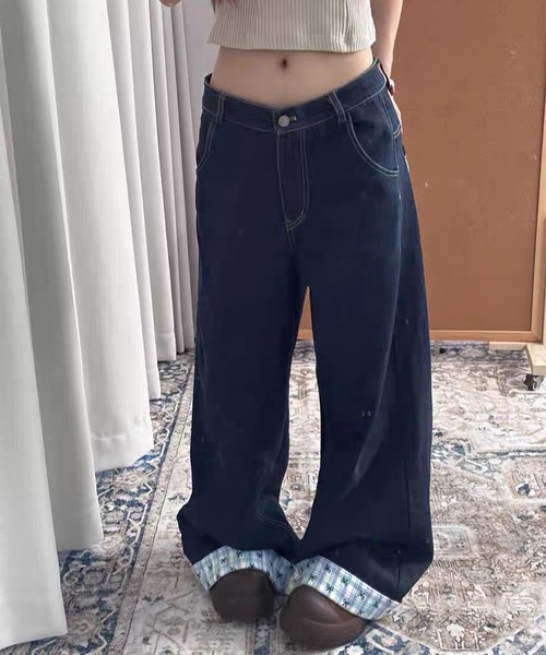 NANEA（ナネア）の「裾折り返しデニムワイドパンツ（デニムパンツ・レディース・ブルー・X-SMALL/SMALL/MEDIUM/LARGE）」の6枚目の写真