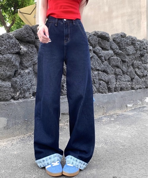 NANEA（ナネア）の「裾折り返しデニムワイドパンツ（デニムパンツ・レディース・ブルー・X-SMALL/SMALL/MEDIUM/LARGE）」の3枚目の写真