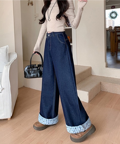 NANEA（ナネア）の「裾折り返しデニムワイドパンツ（デニムパンツ・レディース・ブルー・X-SMALL/SMALL/MEDIUM/LARGE）」の11枚目の写真