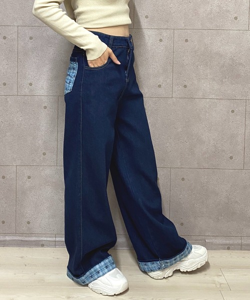 NANEA（ナネア）の「裾折り返しデニムワイドパンツ（デニムパンツ・レディース・ブルー・X-SMALL/SMALL/MEDIUM/LARGE）」の19枚目の写真