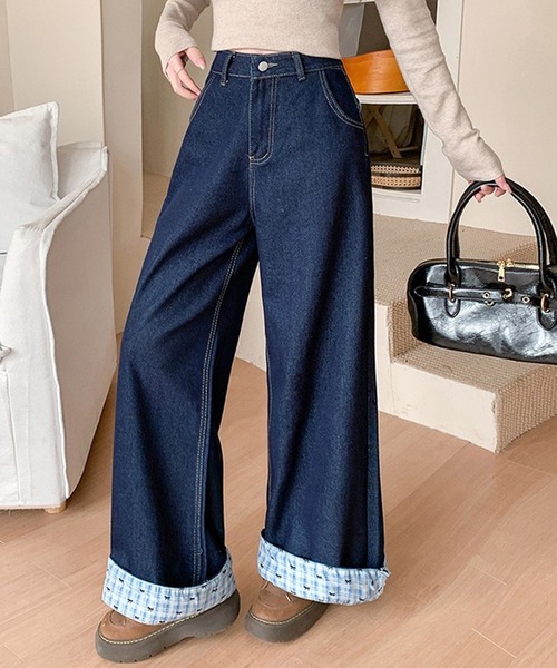 NANEA（ナネア）の「裾折り返しデニムワイドパンツ（デニムパンツ・レディース・ブルー・X-SMALL/SMALL/MEDIUM/LARGE）」の12枚目の写真