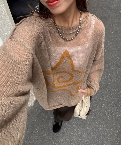 CIAOPANIC（チャオパニック）の「スターロゴシャーリングシアーニット（ニット/セーター・レディース・ブラウン/グレー/ブルー/アイボリー/イエロー/サックスブルー・ONE SIZE）」の4枚目の写真