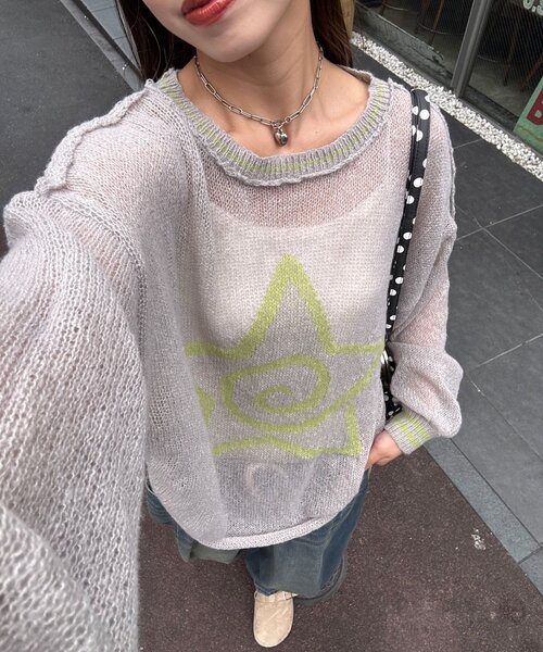 CIAOPANIC（チャオパニック）の「スターロゴシャーリングシアーニット（ニット/セーター・レディース・ブラウン/グレー/ブルー/アイボリー/イエロー/サックスブルー・ONE SIZE）」の3枚目の写真