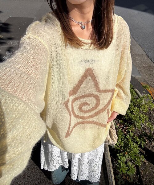 CIAOPANIC（チャオパニック）の「スターロゴシャーリングシアーニット（ニット/セーター・レディース・ブラウン/グレー/ブルー/アイボリー/イエロー/サックスブルー・ONE SIZE）」の6枚目の写真