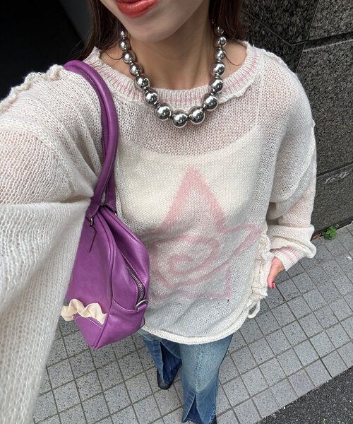 CIAOPANIC（チャオパニック）の「スターロゴシャーリングシアーニット（ニット/セーター・レディース・ブラウン/グレー/ブルー/アイボリー/イエロー/サックスブルー・ONE SIZE）」の2枚目の写真