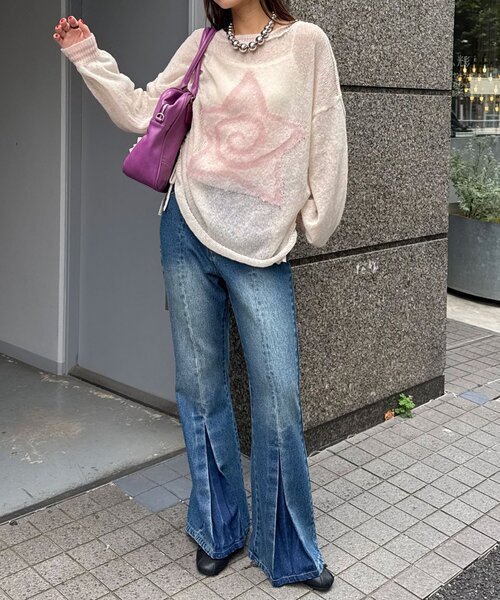 CIAOPANIC（チャオパニック）の「スターロゴシャーリングシアーニット（ニット/セーター・レディース・ブラウン/グレー/ブルー/アイボリー/イエロー/サックスブルー・ONE SIZE）」の9枚目の写真