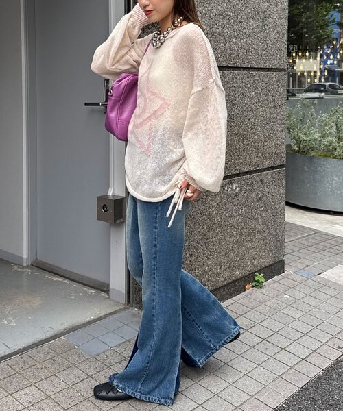 CIAOPANIC（チャオパニック）の「スターロゴシャーリングシアーニット（ニット/セーター・レディース・ブラウン/グレー/ブルー/アイボリー/イエロー/サックスブルー・ONE SIZE）」の10枚目の写真