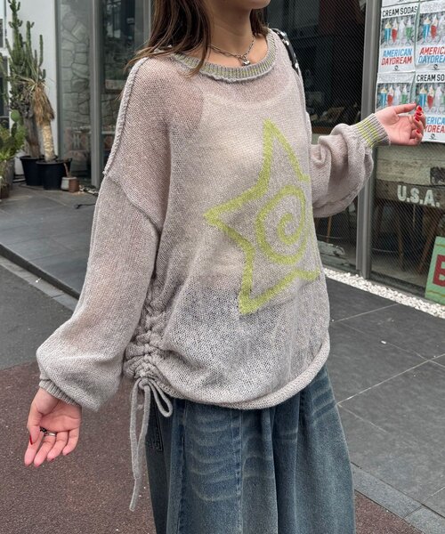 CIAOPANIC（チャオパニック）の「スターロゴシャーリングシアーニット（ニット/セーター・レディース・ブラウン/グレー/ブルー/アイボリー/イエロー/サックスブルー・ONE SIZE）」の14枚目の写真