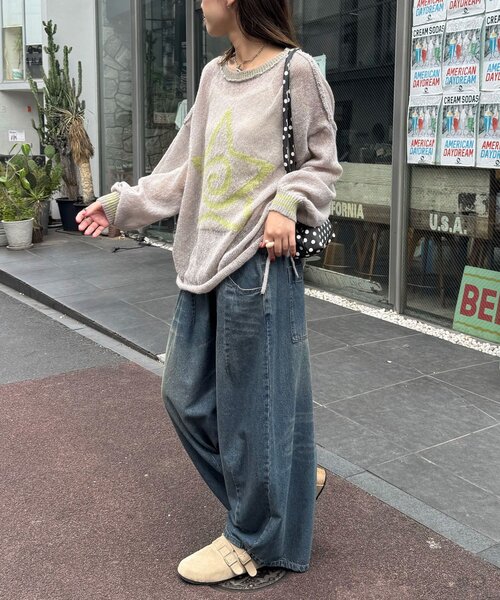 CIAOPANIC（チャオパニック）の「スターロゴシャーリングシアーニット（ニット/セーター・レディース・ブラウン/グレー/ブルー/アイボリー/イエロー/サックスブルー・ONE SIZE）」の17枚目の写真