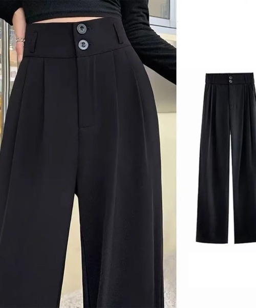 shoppinggo(ショッピングゴー)の「ワイドパンツ スラックス タックワイドパンツ リラックスパンツ カジュアルパンツ(その他パンツ・レディース・ブラック/キャメル・M/L)」の21枚目の写真