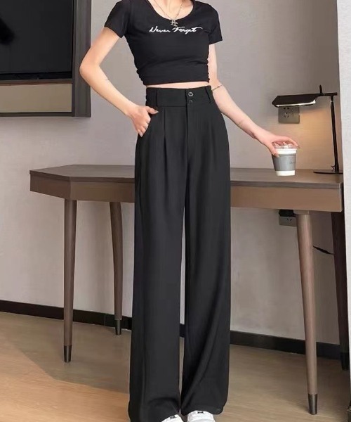 shoppinggo(ショッピングゴー)の「ワイドパンツ スラックス タックワイドパンツ リラックスパンツ カジュアルパンツ(その他パンツ・レディース・ブラック/キャメル・M/L)」の13枚目の写真
