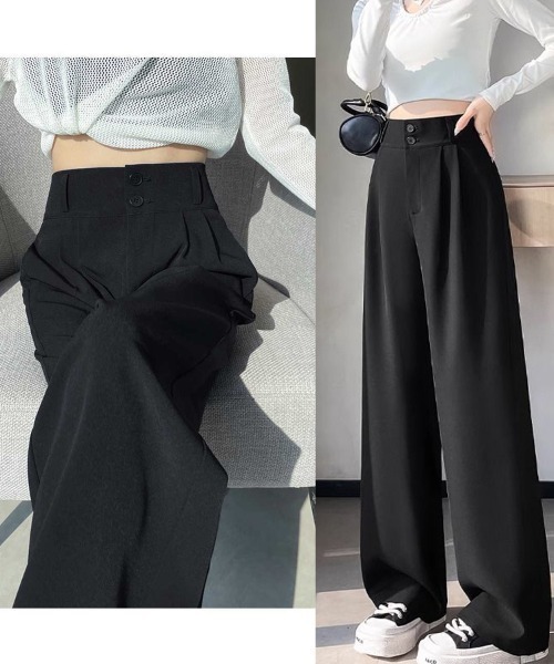 shoppinggo(ショッピングゴー)の「ワイドパンツ スラックス タックワイドパンツ リラックスパンツ カジュアルパンツ(その他パンツ・レディース・ブラック/キャメル・M/L)」の12枚目の写真