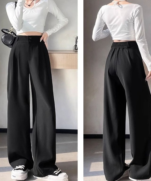 shoppinggo(ショッピングゴー)の「ワイドパンツ スラックス タックワイドパンツ リラックスパンツ カジュアルパンツ(その他パンツ・レディース・ブラック/キャメル・M/L)」の10枚目の写真