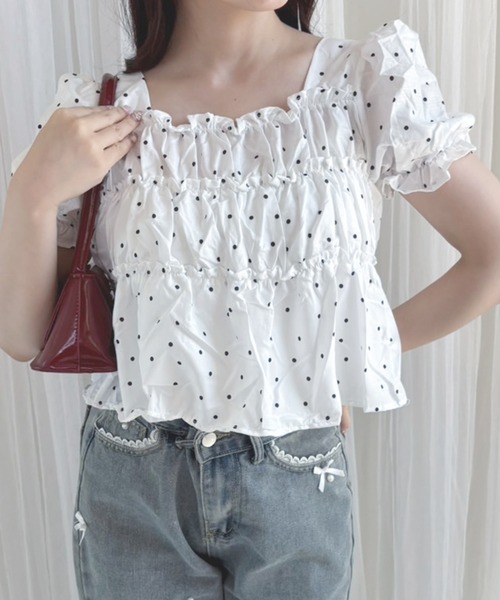 うさこです★美品★ドットプリント パフスリーブブラウス うさこです☆美品☆ドットプリント パフスリーブブラウス ドット