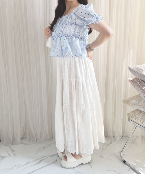 ♡美品♡ ドゥロワー　コットンパフスリーブブラウス　ブラック　24SS 定価6万 ブラウス シャツ パフスリーブコットンブラウス レディース